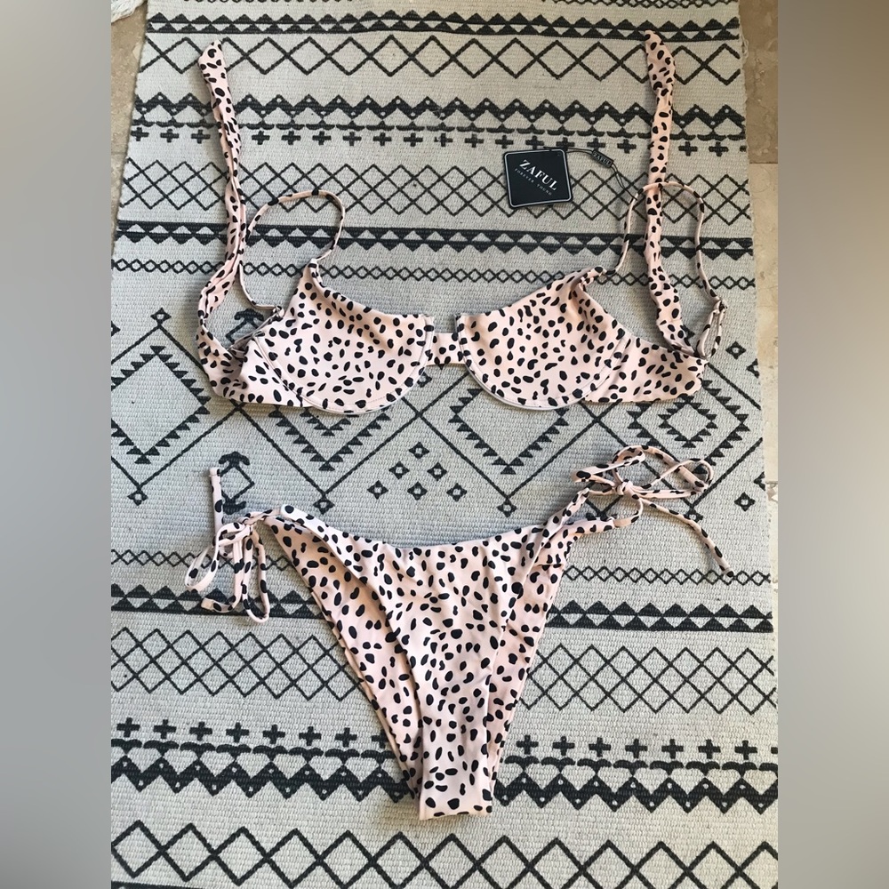 Zaful Tan and black Dalmatian string bikini